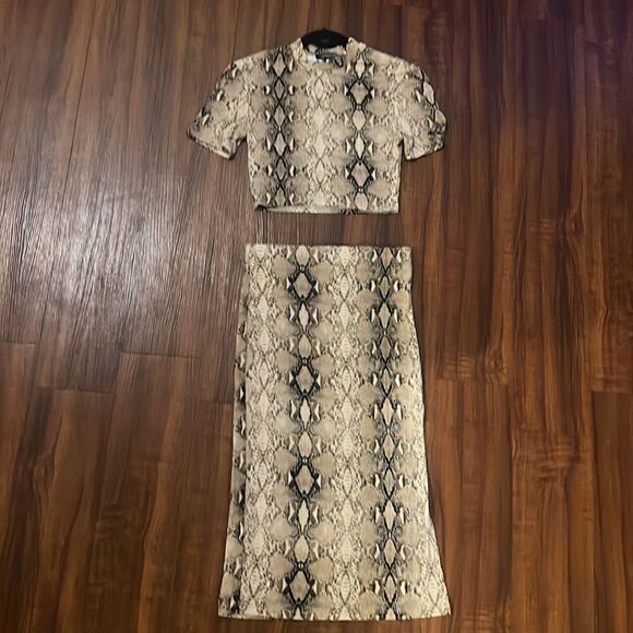 Olivaceous Two Piece Matching Set - Snake Print - High Neck Top & Skirt - Picture 1 of 10
